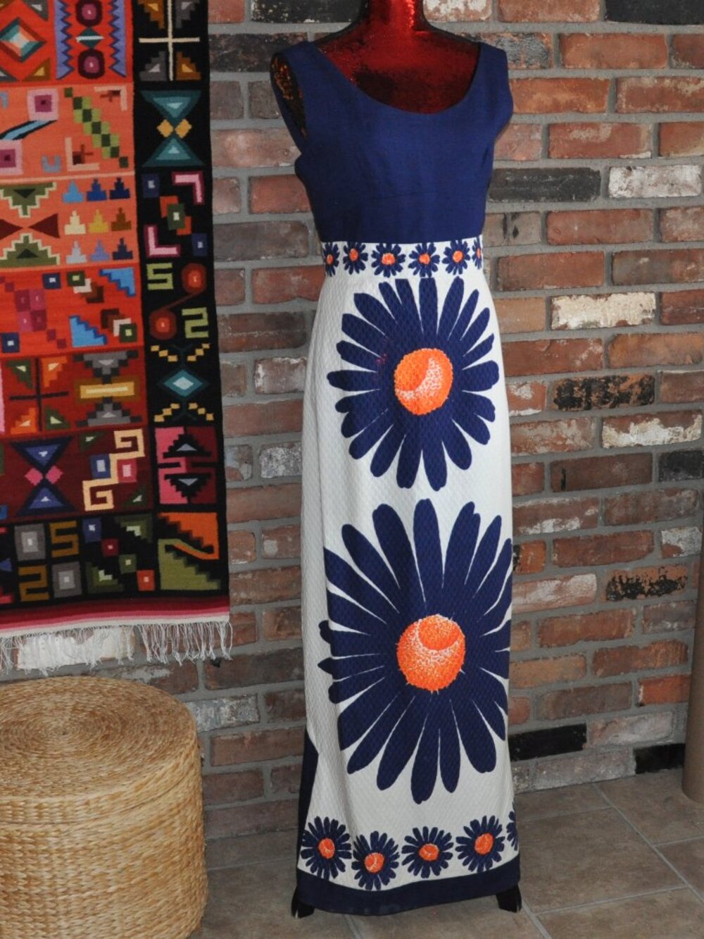 Vintage 70s Feminette Models London Empire Waist Sleeveless Floral MAXI  Dress M - Picture 2 of 8